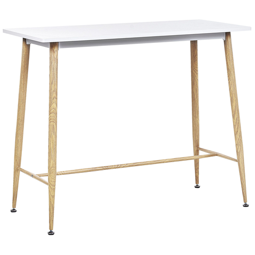 Hochtisch Weiß 90 x 50 cm MDF Tischplatte Matt mit furnierten Metallbeinen in Holzoptik Rechteckig Modern Wohnküche Esszimmer Küche