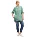 Plus Size Women's Striped Henley Tunic by ellos in Tropical Green Stripe (Size S)