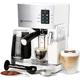 EspressoWorks 10Pc All-in-One Barista Bundle Espresso Machine & Cappuccino Maker, Built in Milk Steam & Frother, Electric Grinder, 2 Cappuccino & 2 Espresso Cups,16 Coffee Stencils (White)