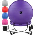 RDX Exercise Ball Chair with Resistance Band Stability Base Ring Quick Pump, Anti-Burst PVC Swiss Ball Yoga Pilates Fitness Balance Handles Birthing Pregnancy Gym Home Workout Training Support 250kgs