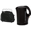 Clatronic TA 3565 2-Scheiben-Toaster, Cool-Touch Gehäuse, integrierter Brötchenaufsatz, schwarz & WK 3445 Wasserkocher, 1,7 Liter, 2 außenliegende Wasserstandsanzeigen, schwarz