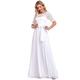 Ever-Pretty Women's Round Neck Half Sleeve Floor Length Empire Waist A Line Lace Chiffon Plus Size Evening Gowns Dresses White 16UK