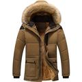 WIEAYUMEI Mens Coats Fleece Linner Parka Puffer Zipper Pockets Hooded Jackets Padded Thick Zipped Hoodies Coffee S