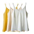 Wantschun Womens Silk Satin Camisole Cami Plain Strappy Vest Top T-Shirt Blouse Tank Shirt V-Neck Spaghetti Strap 2XL;Yellow+Champagne+White