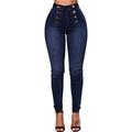 Women's Fashion Double-Breasted Skinny Pencil Jeans Classic High-Waist Washed Daily Leisure Office Work Denim Pants 3XL