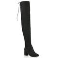 Womens Thigh High Boots Ladies Over The Knee Lace Up Long Low Mid Heel Shoes 3-8 Black Faux Suede