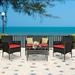 Winston Porter Spirgel 4 Piece Rattan Lounge Dining w/ Cushions Synthetic Wicker/All - Weather Wicker/Wicker/Rattan in Red | Outdoor Furniture | Wayfair