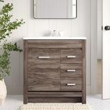 Wade Logan® Aytes 30.25" Single Bathroom Vanity Set Wood/Marble in Brown | 33.13 H x 30.25 W x 18.75 D in | Wayfair
