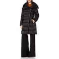 T Tahari Women's Heavy Weight Asymetrical Zipper Closure Puffer Coat, Black, M Petite