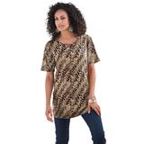 Plus Size Women's Crewneck Ultimate Tee by Roaman's in Natural Textured Animal (Size M) Shirt