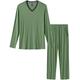 JINSHI Mens Pyjama Set Soft Cosy Pajamas Set Long Sleeve Top & Lounge Pants Sleepwear Loungewear Nightwear Green Size L
