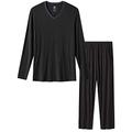 JINSHI Men's Pyjamas Set Lounge Wear Pants Bottom Long Sleeve V-Neck T Shirts Soft Comfy 2 Piece Pjs Sleepwear Set Black Size L