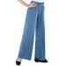 Plus Size Women's Wide-Leg Soft Knit Pant by Roaman's in Dusty Indigo (Size L) Pull On Elastic Waist