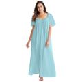 Plus Size Women's Long Silky Lace-Trim Gown by Only Necessities in Pale Ocean (Size 4X) Pajamas