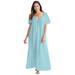 Plus Size Women's Long Silky Lace-Trim Gown by Only Necessities in Pale Ocean (Size 4X) Pajamas