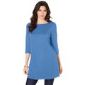 Plus Size Women's Boatneck Ultimate Tunic with Side Slits by Roaman's in Horizon Blue (Size 26/28) Long Shirt