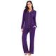 Bright Deer Women Pyjama Classic Long Sleeve Revere Collar Button Down Piped Shirt and Trouser Set Cotton Ladies PJs Sleep Nightwear Lounge Wear 18 XL Purple
