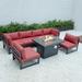 LeisureMod Chelsea 7-Piece Patio Sectional And Fire Pit Table Black Aluminum With Cushions - LeisureMod CSFBL-7R