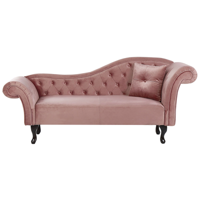 Chaiselongue Rechtsseitig Rosa Samtstoff Holzfüße Glamourös Mit Zierkissen