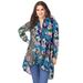 Plus Size Women's Fit-and-Flare Crinkle Tunic by Roaman's in Navy Paisley Garden (Size 24 W) Long Shirt Blouse