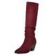 Mo Joc Women Knee-High Slouch Boots with Pointed Toe and Chunky Heel