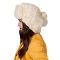 Women Faux Fur Trapper Hat Windproof Russian Cossack Winter Warm Earmuff Ushanka Trooper for Skiing, Snowboarding, Cycling, Hiking and Motorcycling Beige