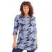 Plus Size Women's Boatneck Ultimate Tunic with Side Slits by Roaman's in Navy Bandana Paisley (Size 34/36) Long Shirt