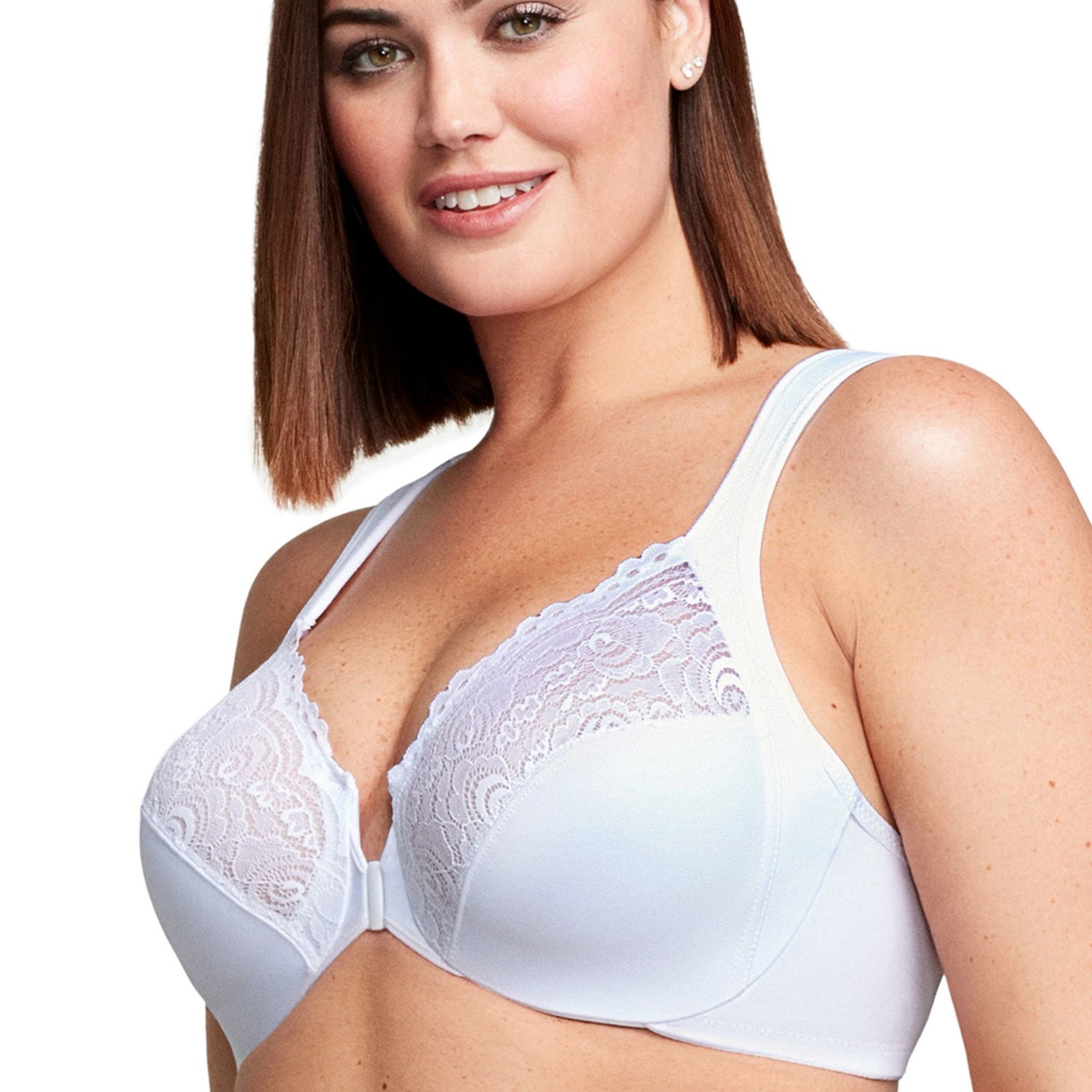 Glamorise Front-Close Wonderwire Bra (Size 34-B) White, Nylon,Polyester,Spandex