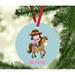 The Holiday Aisle® Black Haired Girl w/ Brown Horse & Hat Personalized Metal Christmas Ball Ornament Metal in Blue | 3.5 H x 3.5 W in | Wayfair