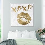 Mercer41 Fashion & Glam Xoxo Simple Kiss Gold Lips - Graphic Art Print on Canvas Metal in Gray | 40 H x 40 W x 2 D in | Wayfair