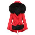 VICENT Women's Coat Thick Classic Round Neck Casual Fashion Fall and Winter Jackets Fleece Outwear with Zip Pocket Long Fur Neck Coat Oversized Pullover S-4XL, red, XL