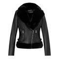 Giolshon Women's Faux Leather Jacket, Motorcycle Short Coat with Faux Fur Collar, Moto Biker PU Outerwear 9413 Black M