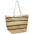 Funky Junque Womens Beach Tote Saying Shoulder Bag Large Straw Travel Handbag, Stripes - White/Navy/Gold, One Size