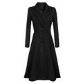 Moent Sales Plus Womens Winter Lapel Button Long Trench Coat Jacket Ladies Overcoat Outwear, Tops for Women UK Clearance Size Autumn Winter Blouse Black