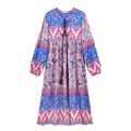 R.Vivimos Women's Casual Bohemian Print Neck Tie Long Sleeve Beach Style Long Midi Dress Vocation Dress (XS, Purple)