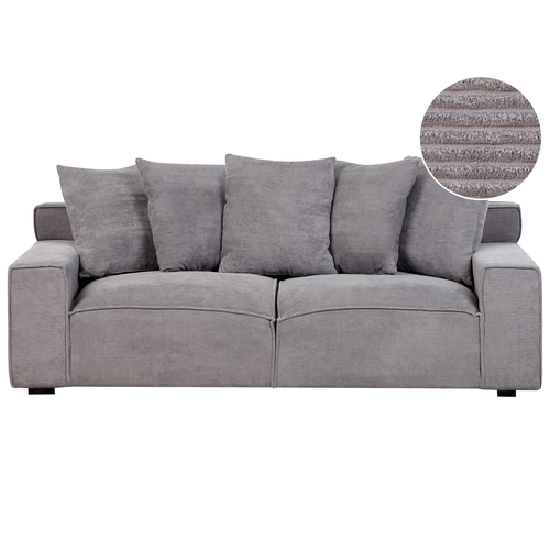 3-Sitzer Sofa Dunkelgrau Cord mit 5 Dekokissen Breite Armlehnen Sitzfläche Modern Gepolstert Wohnzimmer Gästezimmer Polstersofa