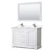 Avery 48 Inch Double Bathroom Vanity in White, Light-Vein Carrara Cultured Marble Countertop, Undermount Square Sinks, 46 Inch Mirror - Wyndham WCV232348DWHC2UNSM46