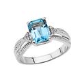 Diamond and Blue Topaz Emerald Cut Engagement Ring in White 9 ct Gold GII