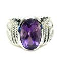 Jewelryonclick Natural Amethyst Sterling Silver Ring Genuine Oval Gemstone Beautiful Ring for Men Size UK H-Z