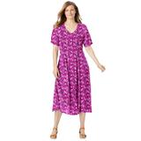 Plus Size Women's Short-Sleeve Button-Front Dress by Woman Within in Raspberry Spring Blossom (Size 24 W)