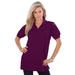 Plus Size Women's Polo Ultimate Tee by Roaman's in Dark Berry (Size S) 100% Cotton Shirt