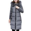 Women Long Cotton Padded Coat Faux Fur Hooded Winter Parka Slim Down Lammy Jacket Ladies Warm Quilted Padded Lightweight Trench Outwear Long Sleeve Tops Cardigan Gray