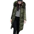 Women Long Cotton Padded Coat Faux Fur Hooded Winter Parka Slim Down Lammy Jacket Ladies Warm Quilted Padded Lightweight Trench Outwear Long Sleeve Tops Cardigan Army Green