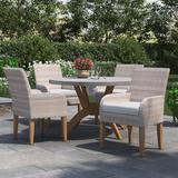 Birch Lane™ Akiva Round 4 - Person Teak Outdoor Dining Set w/ Cushions Wood/Stone/Concrete in Brown/Gray/White | Wayfair