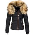 Women's Hooded Coat, Thickened Maxi Down Puffa Coat with Removable Faux Fur Hood, Ladies Winter Warm Windbreaker, Zipped Puffer Quilted Padded Jackets, Bubble Overcoat Lined Parka Coats Outwear