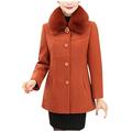 Sale Clearance Mother Solid Color Winter Coat Women Faux Fur Collar Buttons Long Sleeve Long Jacket Ladies Plus Size Slim Fit Thick Overcoat Thermal Outerwear Cardigan Trench Coat Orange