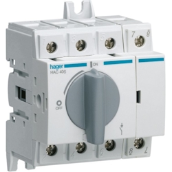 Hager Hauptschalter, 63A, 4p, IP20, Einbaugerät Festeinbautechnik, Ausführung als Wartungs-/Reparaturschalter, Ausführung als Sicherheitsschalter, HAC406 Image