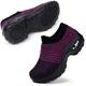 STQ Womens Walking Shoes Slip on Nursing Shoes Air Cushion Wide Fit Wedge Platform Loafers Shoes Outdoor Running Trainers Sneakers Black Purple UK5.5