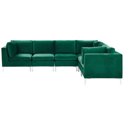 Modulares Sofa linksseitig Grün Polsterbezug aus Samtstoff mit Metallgestell Silber Wohnzimmer Salon Möbel