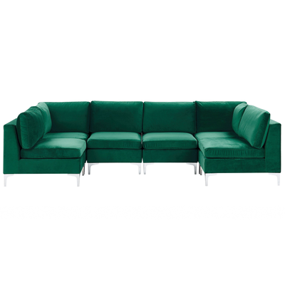 Modulares Sofa U-Form Grün Polsterbezug aus Samtstoff Metallbeine Wohnzimmer Salon Wohnlandschaft